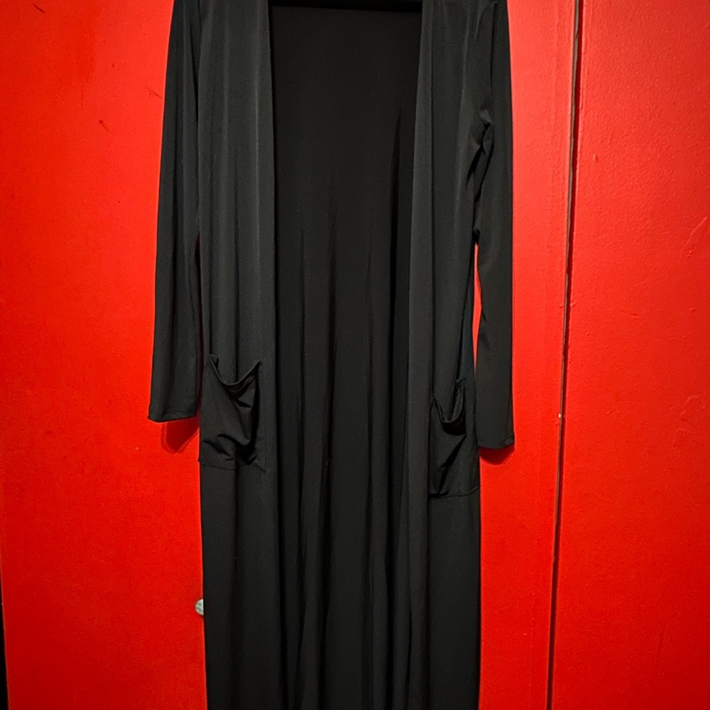 Brigette Brianna for SexyModest Black Maxi Duster Cardigan w/ Pockets — Size M